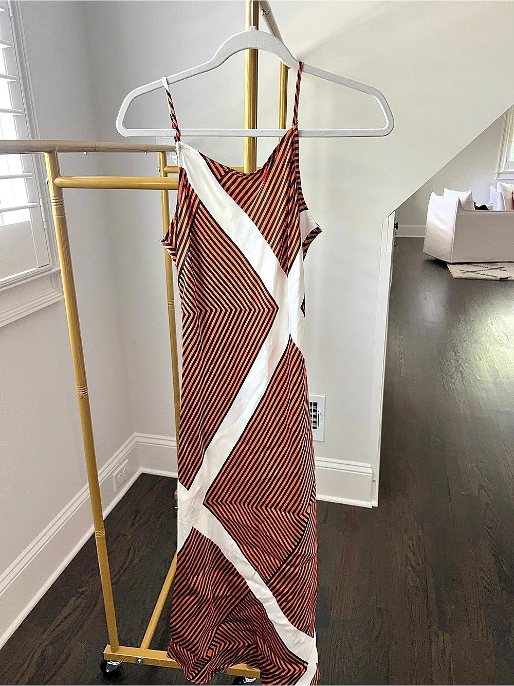 LOFT Geometric Maxi Dress in Orange, Navy & White Size 0 Like New